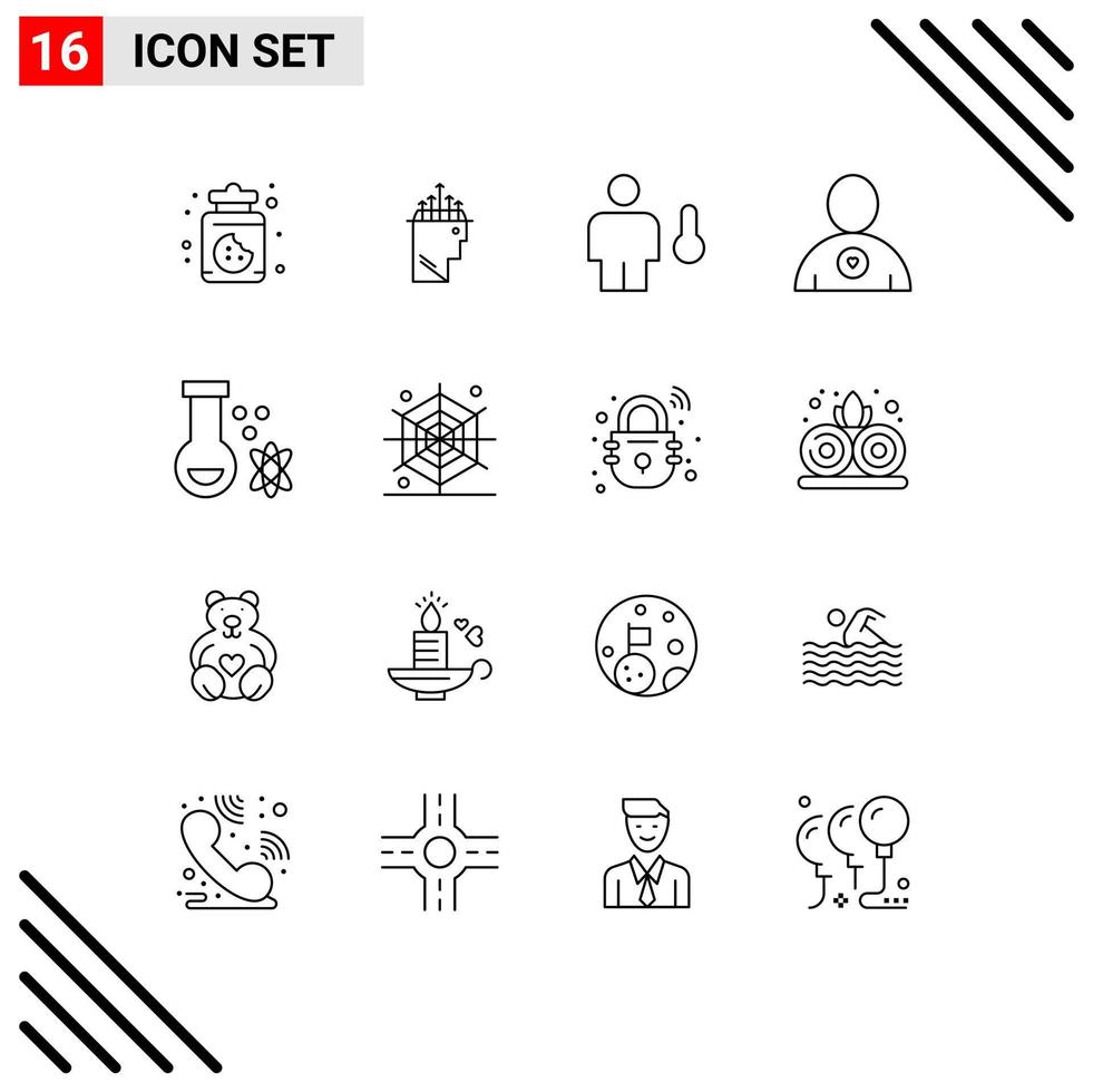 Modern Set of 16 Outlines and symbols such as science atom body heart favorite Editable Vector Design Elements