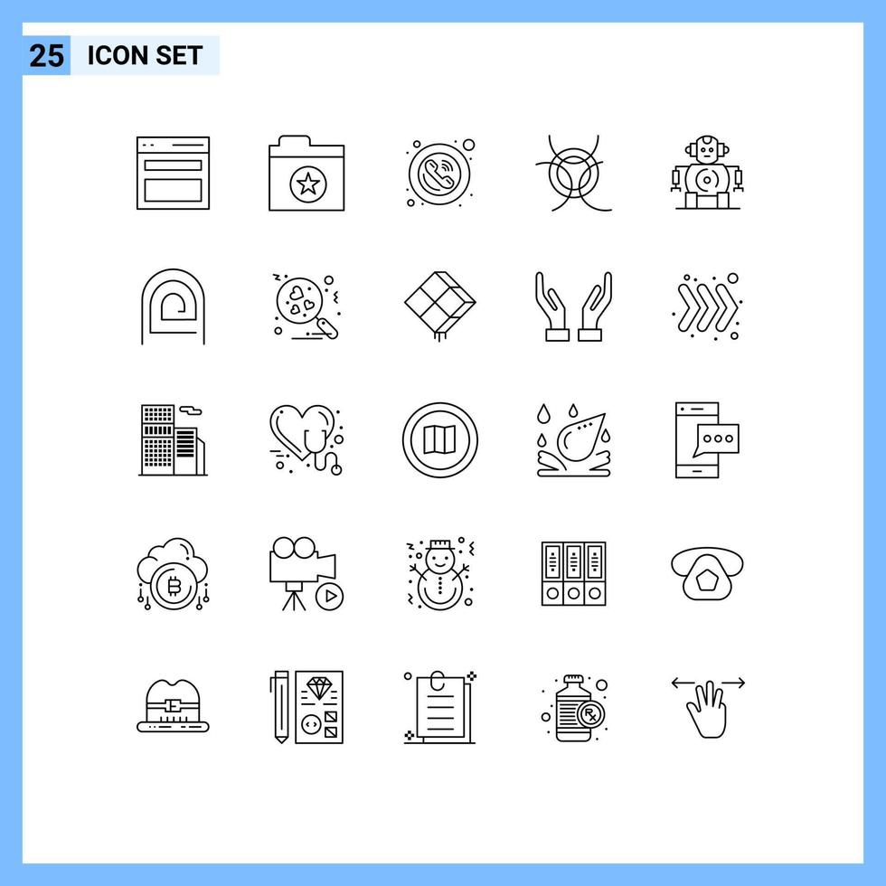 paquete de 25 líneas modernas, signos y símbolos para medios de impresión web, como tecnología cnc, espacio telefónico, peligro, elementos de diseño vectorial editables vector