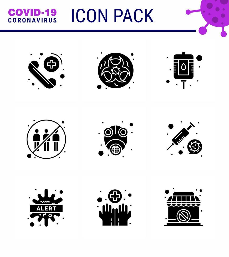 9 Solid Glyph Black Coronavirus Covid19 Icon pack such as epidemic infection warning human communication viral coronavirus 2019nov disease Vector Design Elements