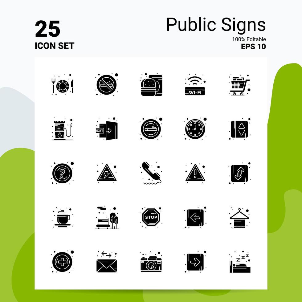 25 Public Signs Icon Set 100 Editable EPS 10 Files Business Logo Concept Ideas Solid Glyph icon design vector