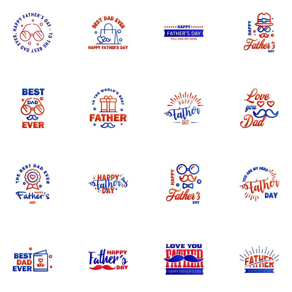 Happy fathers day greeting cards set 16 Blue and red Vector typography lettering Usable for banners print You are the best dad text design Editable Vector Design Elements