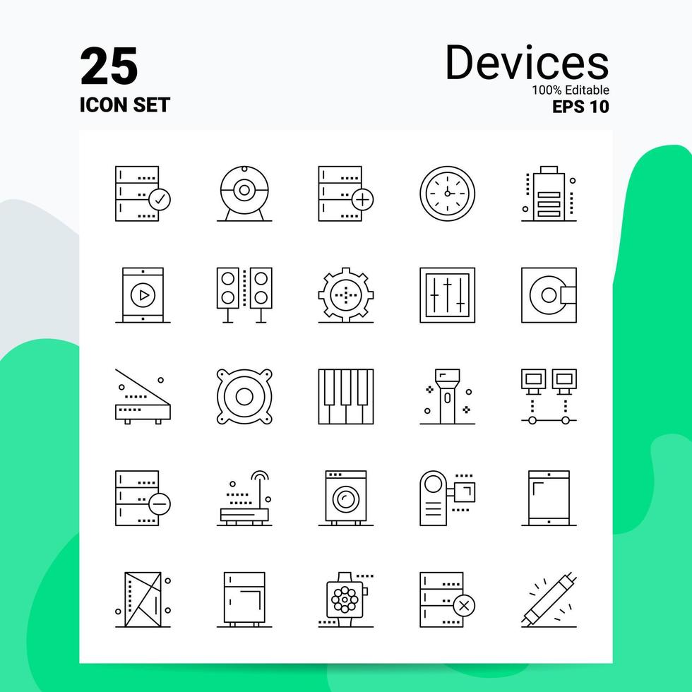 25 Devices Icon Set 100 Editable EPS 10 Files Business Logo Concept Ideas Line icon design vector