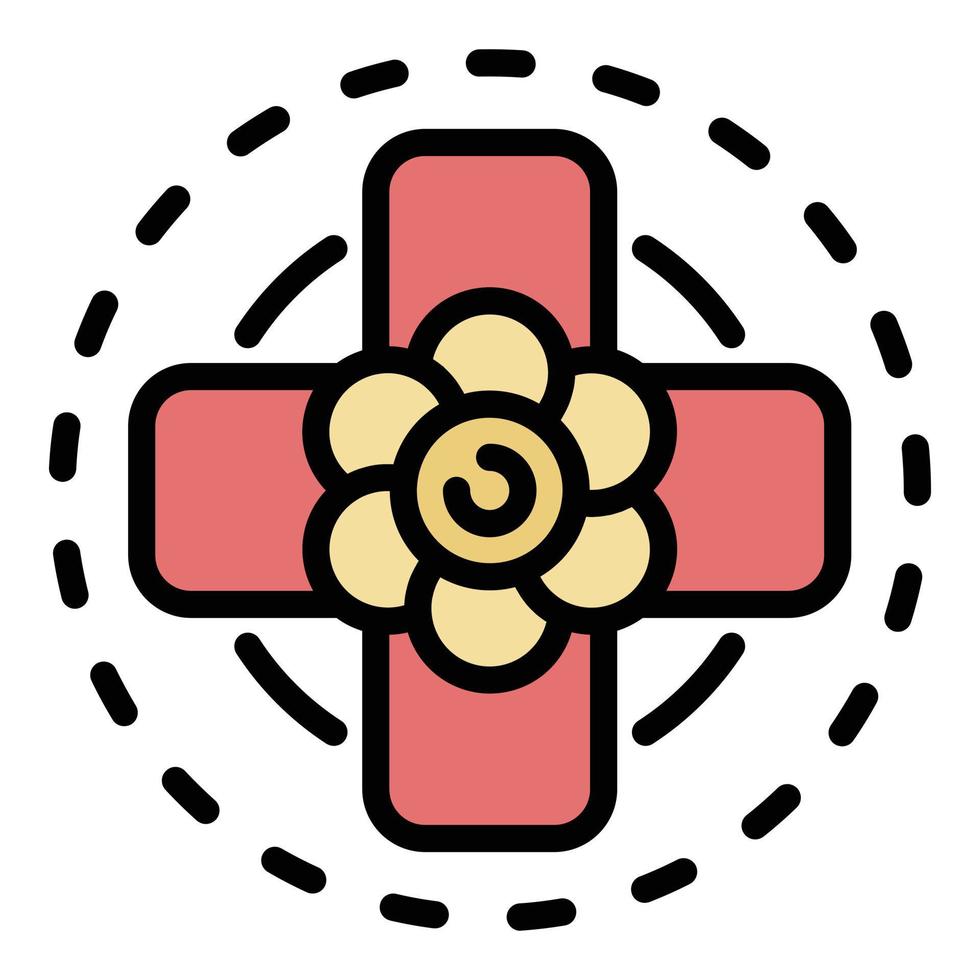 Top view flower cross icon color outline vector