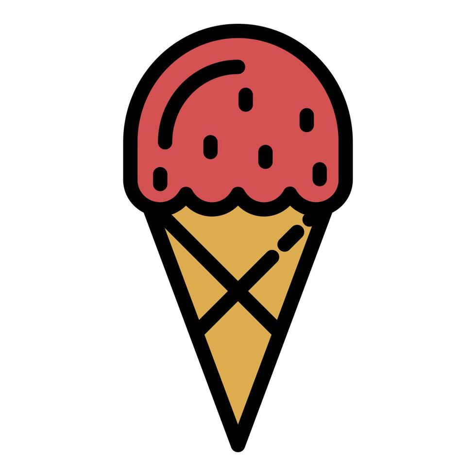 vector de contorno de color de icono de cono de helado