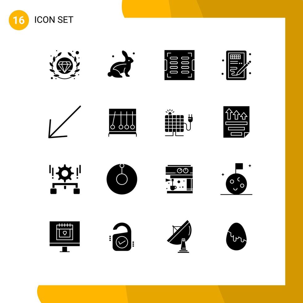 Set of 16 Vector Solid Glyphs on Grid for down learning construction idea design Editable Vector Design Elements