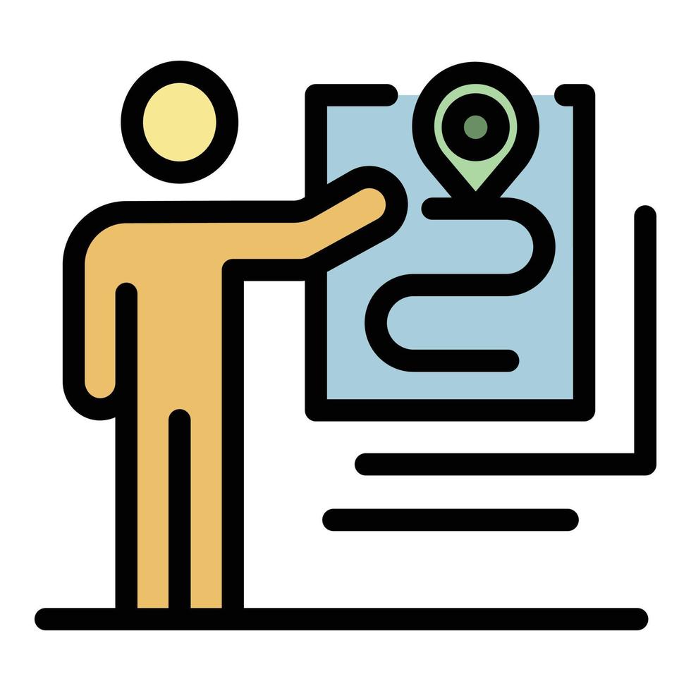 Man marks a route on a map icon color outline vector