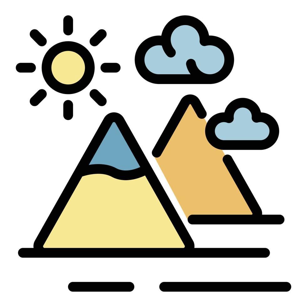 Mountains and sun icon color outline vector