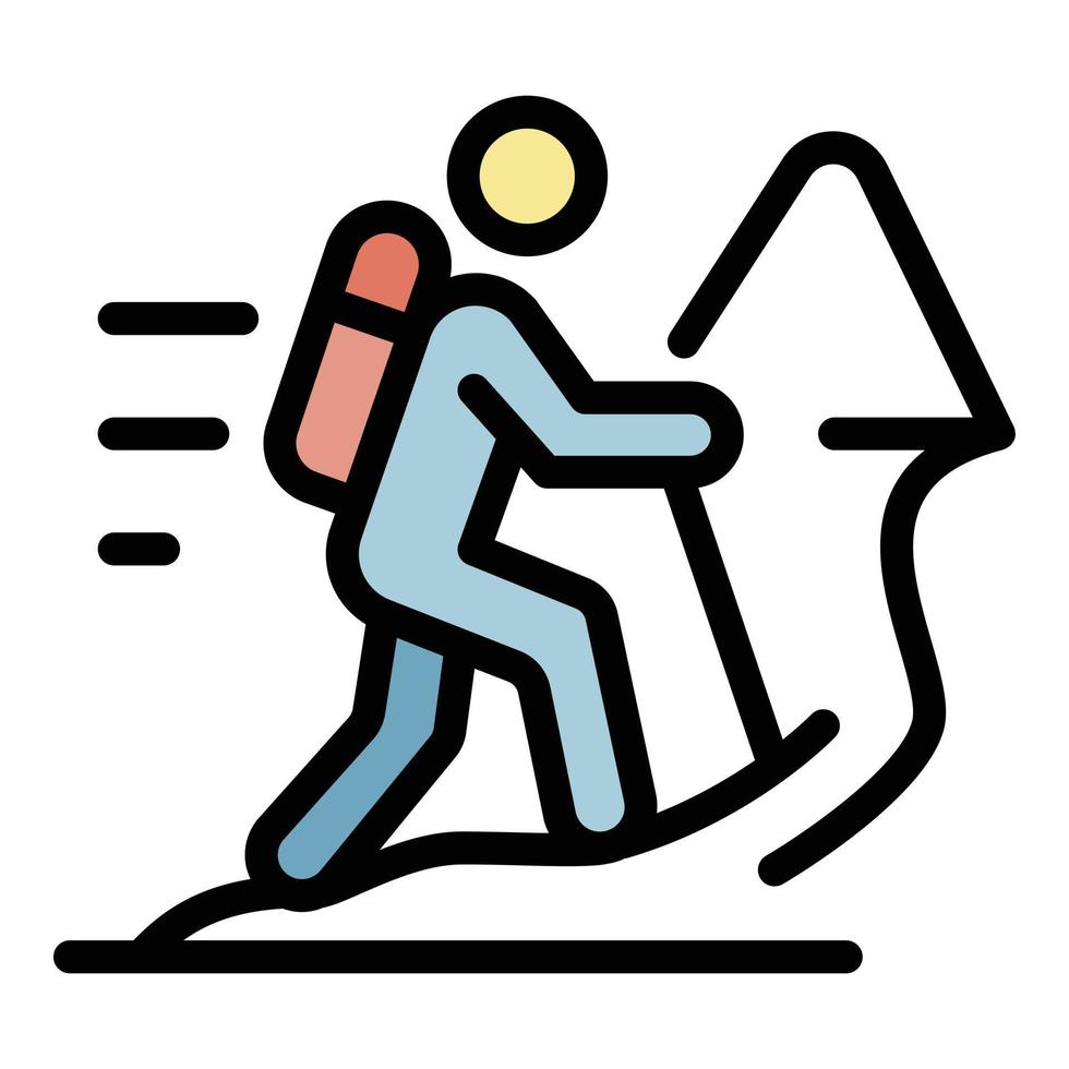 Hiker in mountains icon color outline vector