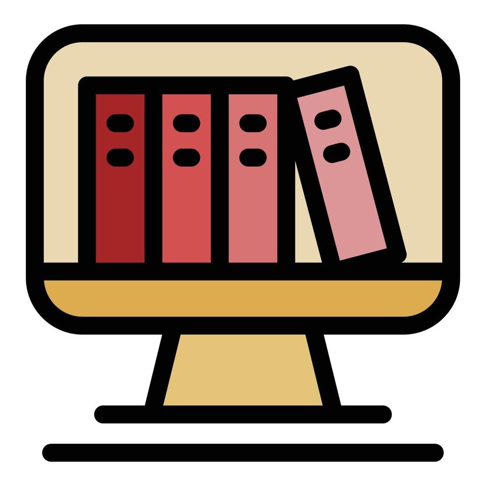 Books on a computer screen icon color outline vector