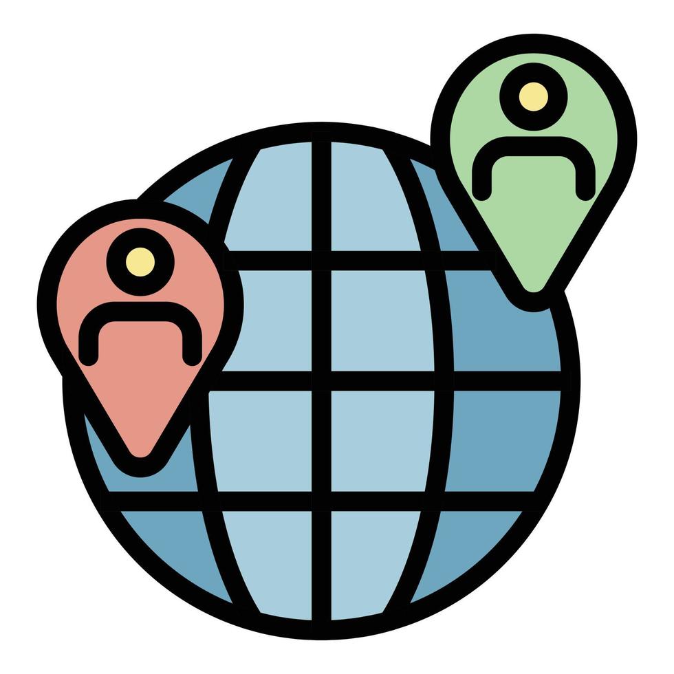 Globe with locations of people icon color outline vector