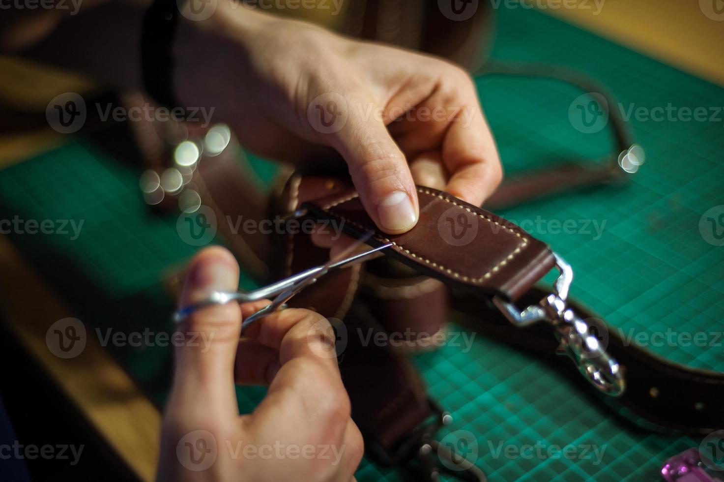 Production of leather products, close up. photo