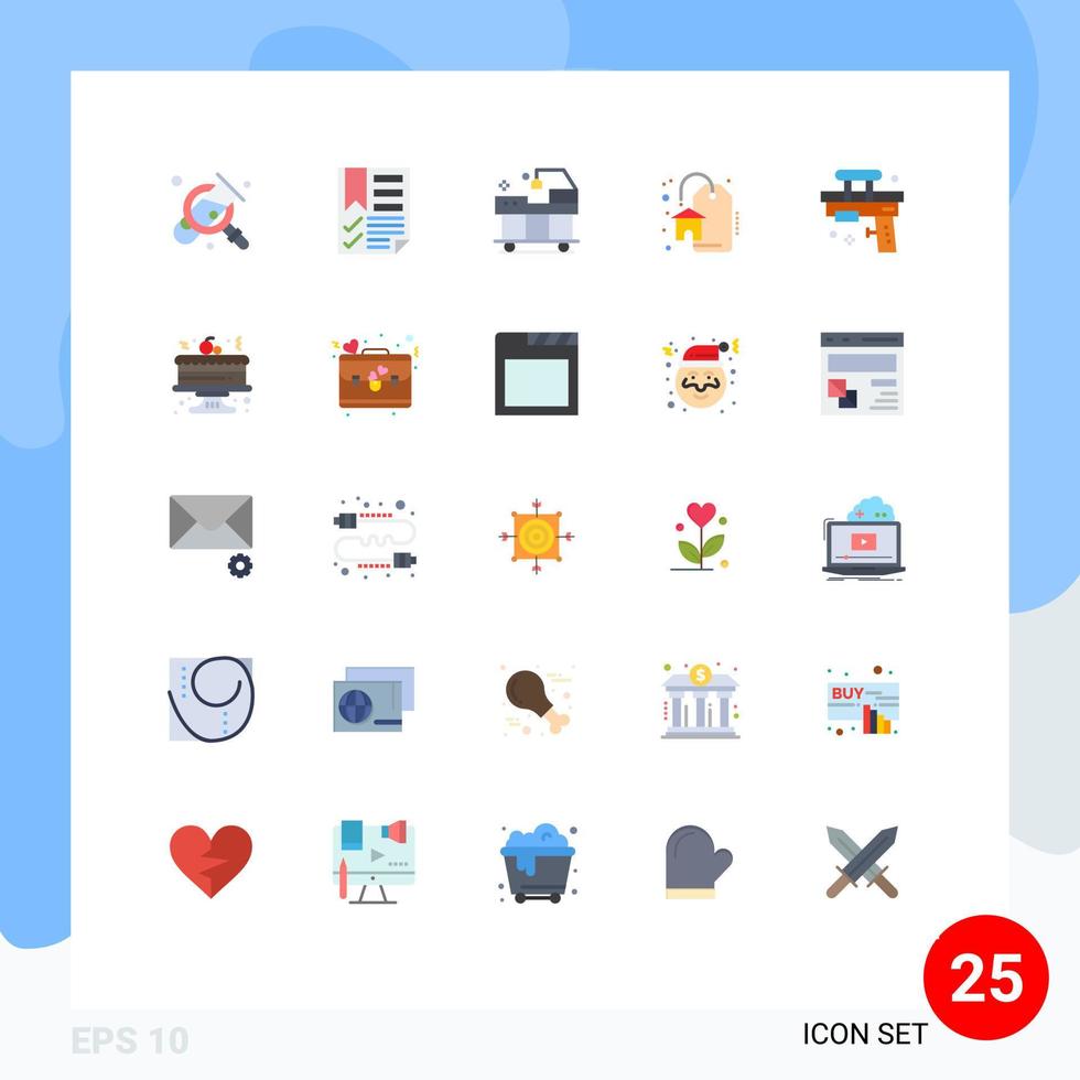 25 User Interface Flat Color Pack of modern Signs and Symbols of gun sale report real estate treatment Editable Vector Design Elements