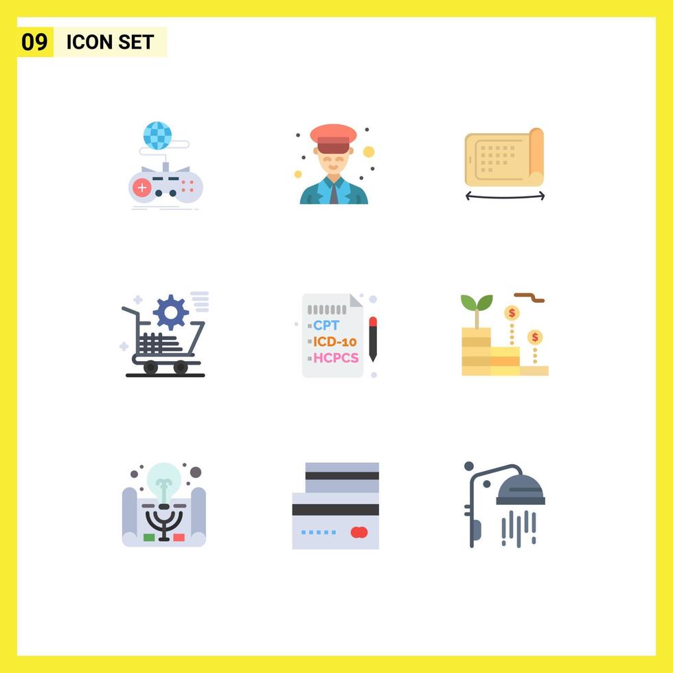 9 User Interface Flat Color Pack of modern Signs and Symbols of online shopping police cart technology Editable Vector Design Elements
