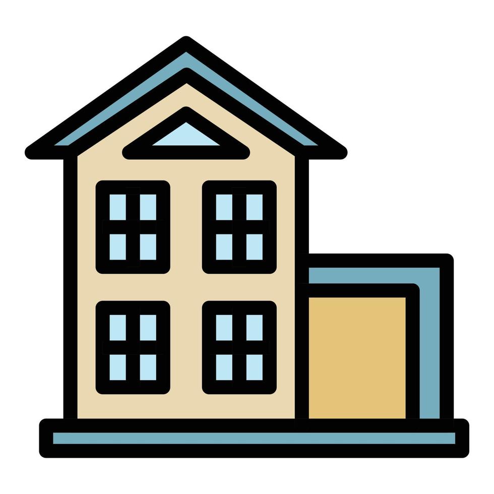 vector de contorno de color de icono de casa pequeña de dos pisos