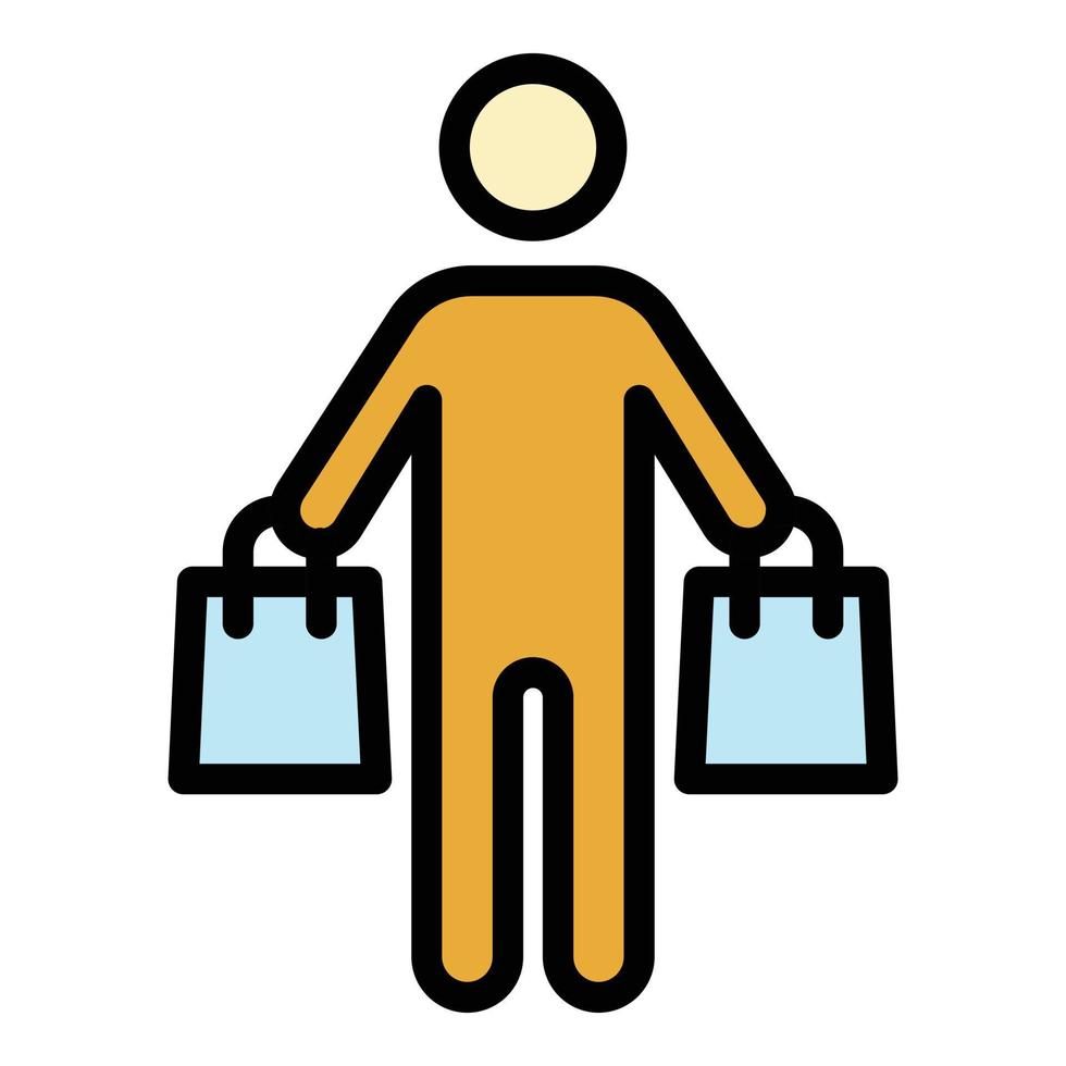 compras, hombre, icono, color, contorno, vector