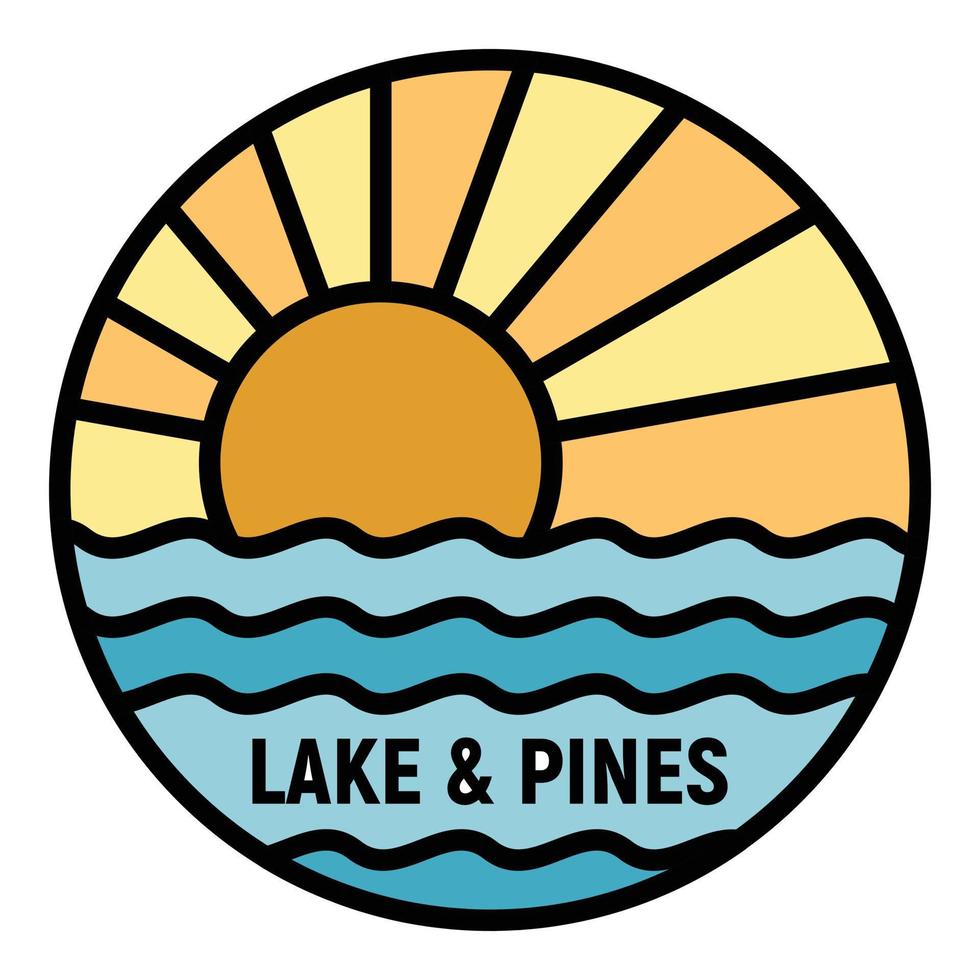 logotipo de lago y pinos, estilo de contorno vector