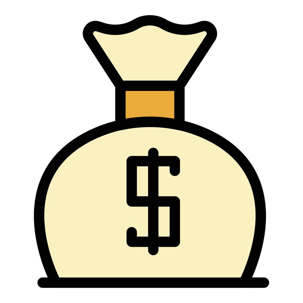 Dollar bag icon color outline vector