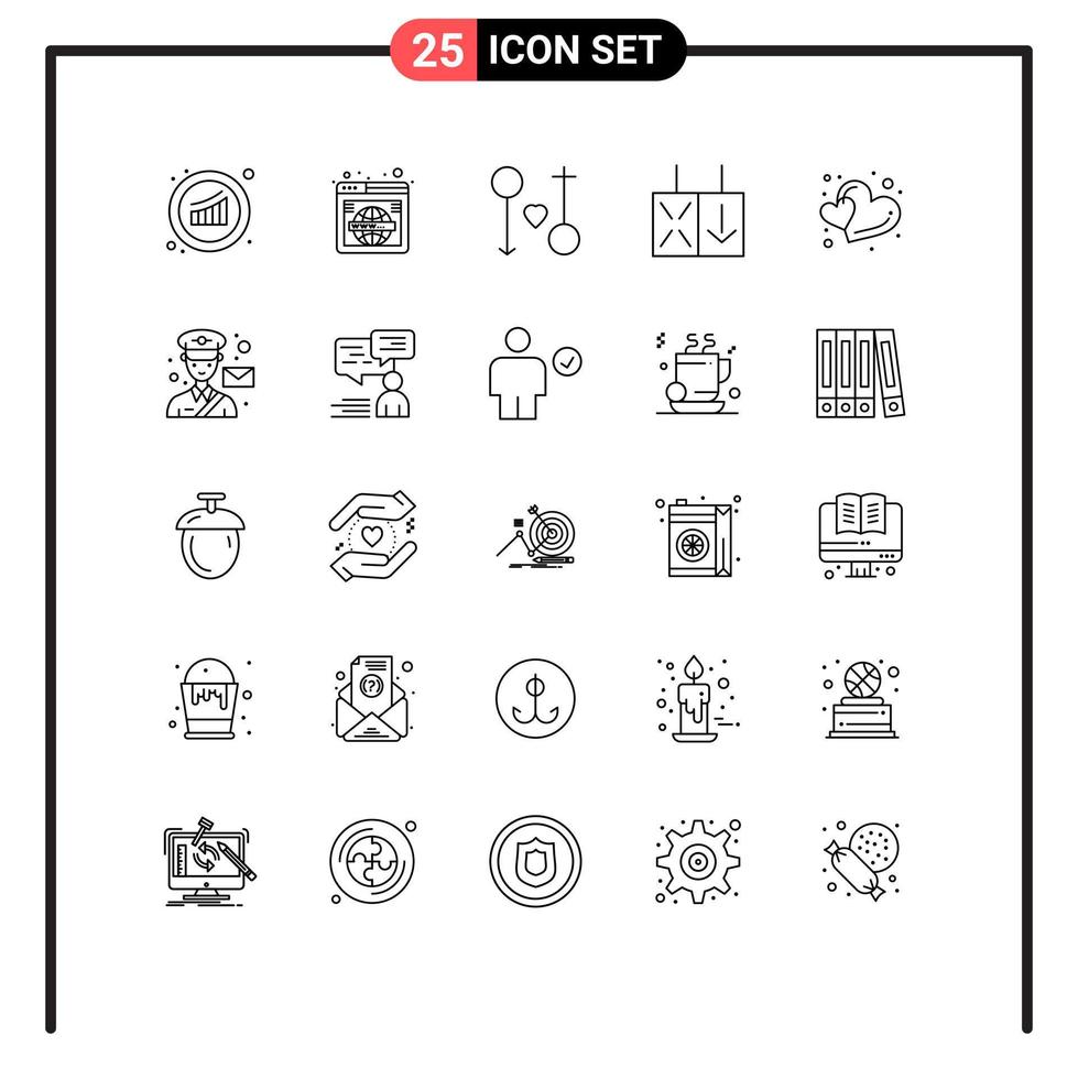Group of 25 Lines Signs and Symbols for traffic light wide passion male Editable Vector Design Elements