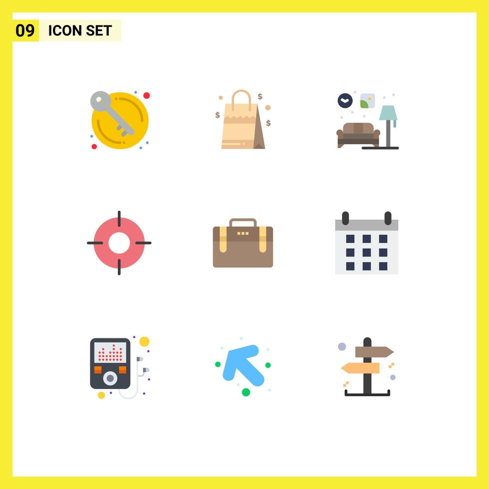 Flat Color Pack of 9 Universal Symbols of bag ui home location basic Editable Vector Design Elements