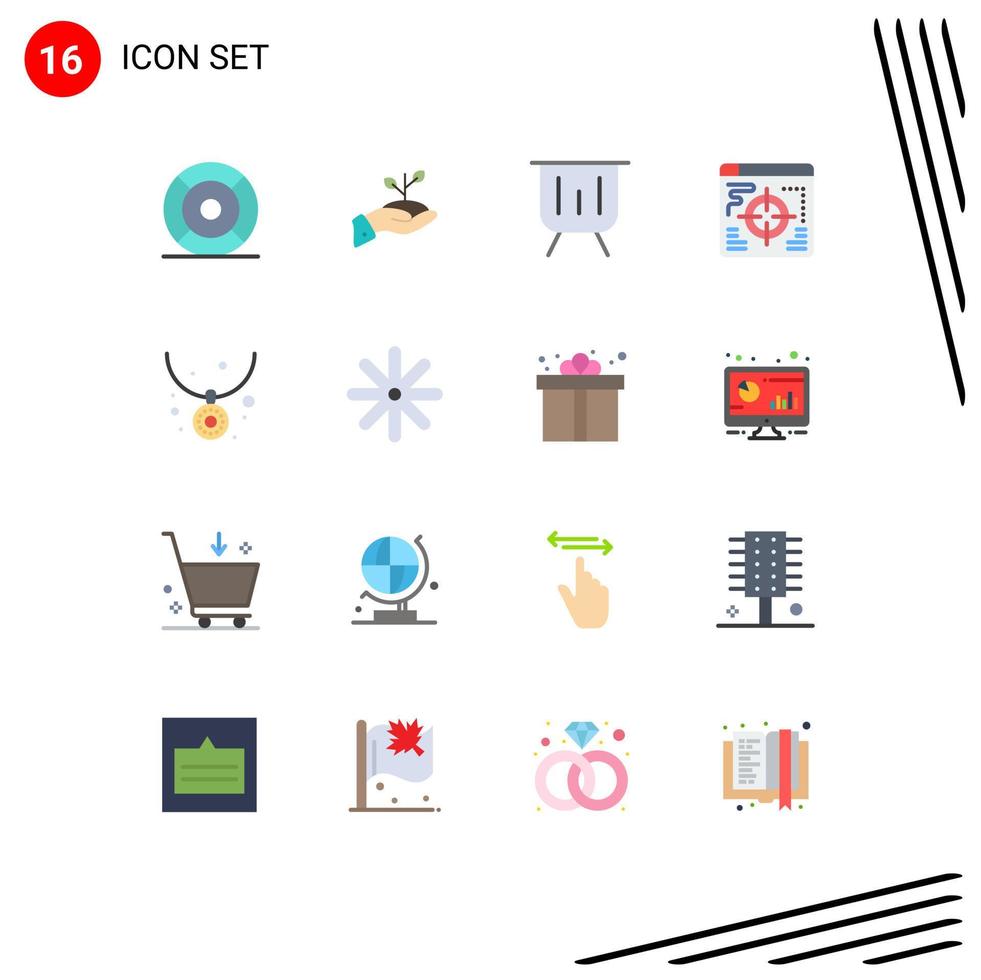 conjunto moderno de 16 colores planos pictograma de rendimiento web finanzas negocio gráfico paquete editable de elementos de diseño de vectores creativos