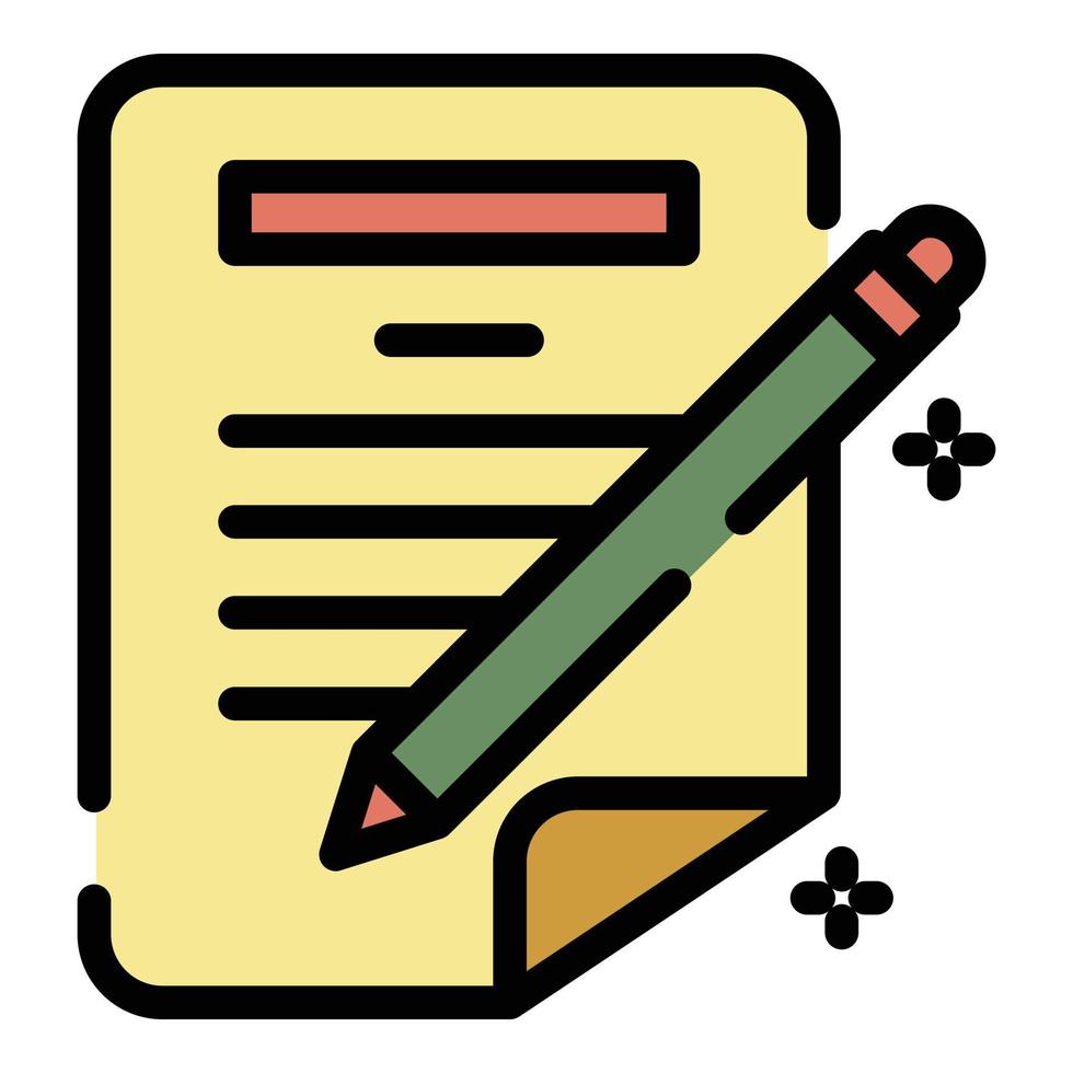 Pen writing paper icon color outline vector