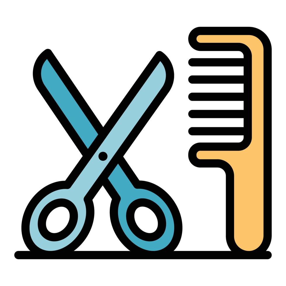 Scissors and comb icon color outline vector