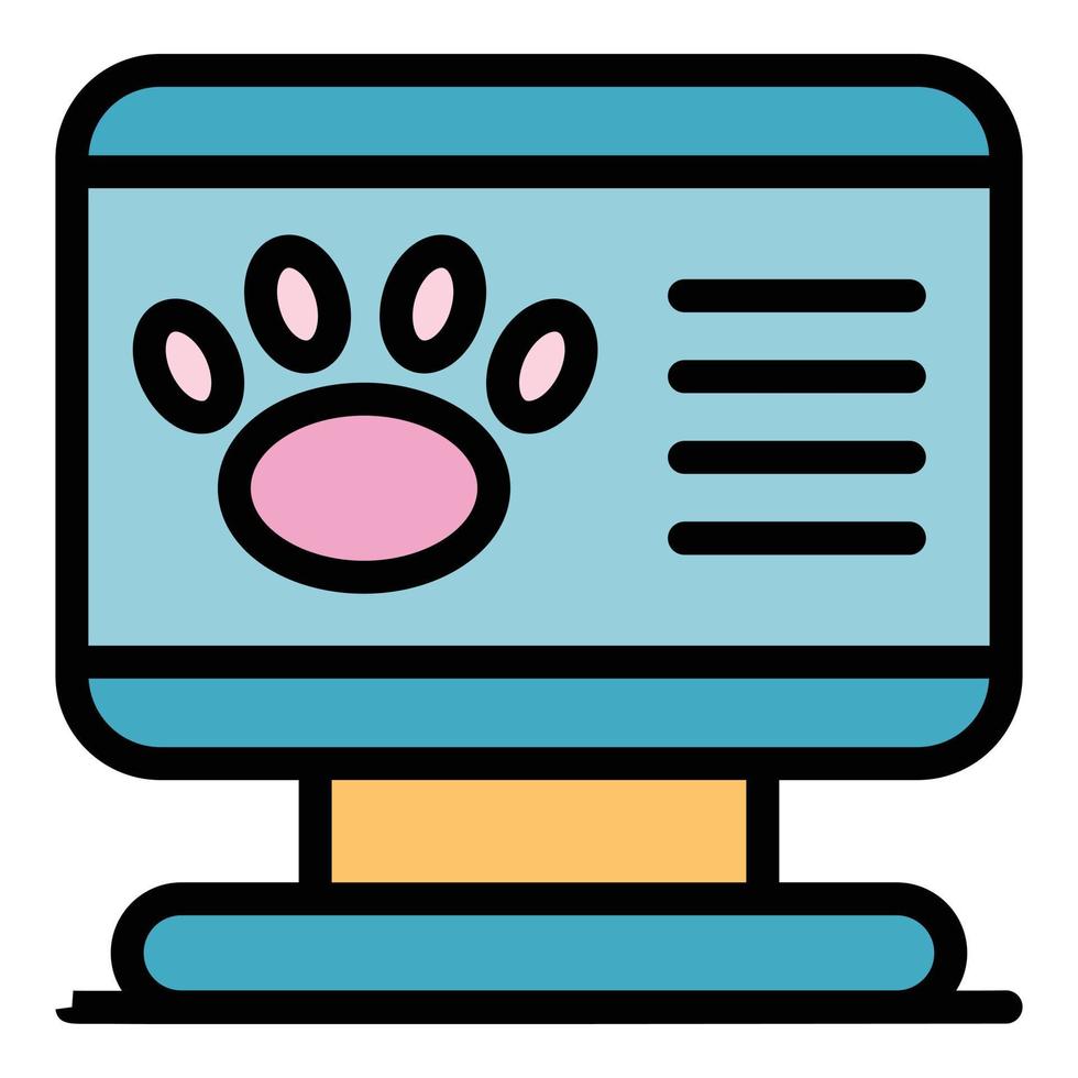 Pet medical history on screen icon color outline vector