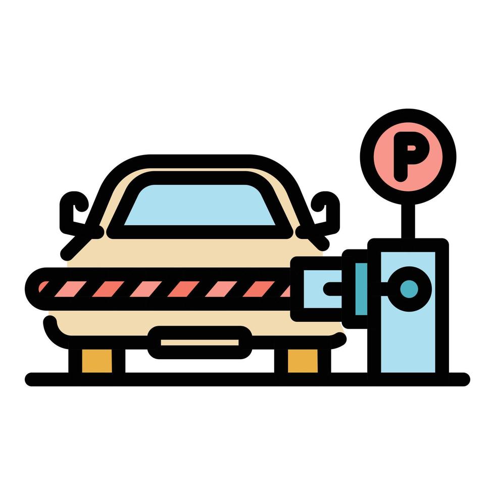 Car stop on barrier icon color outline vector