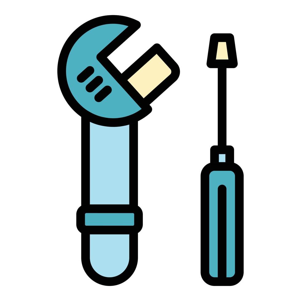Metal wrench screwdriver icon color outline vector