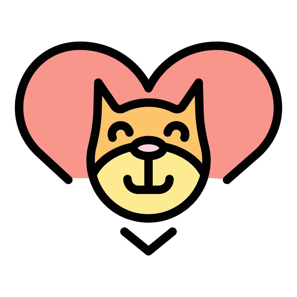 Cat head in heart icon color outline vector