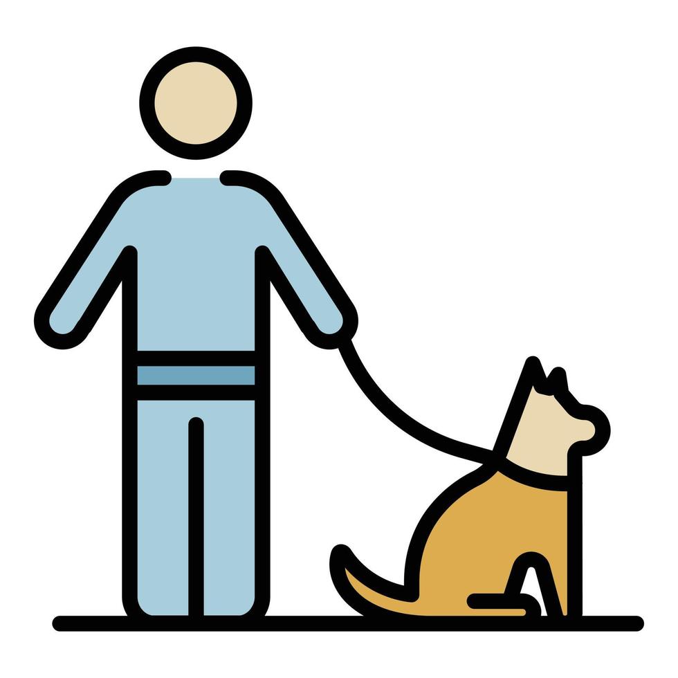hombre caminando perro icono color contorno vector