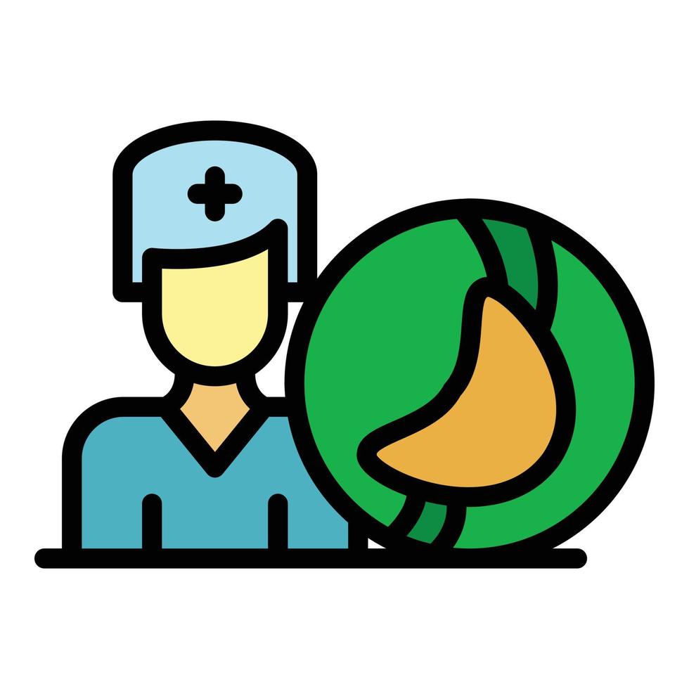 vector de contorno de color de icono de enfermera de cuidado familiar