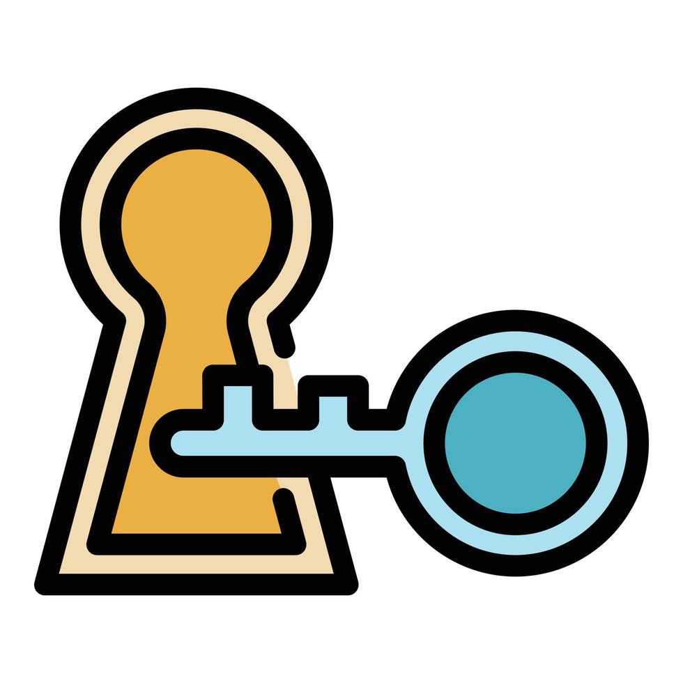 Key lock solving icon color outline vector