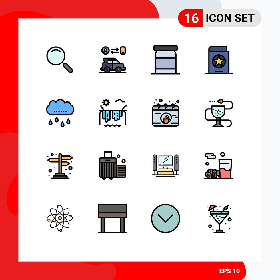 Modern Set of 16 Flat Color Filled Lines and symbols such as rain witch baby spells costume Editable Creative Vector Design Elements