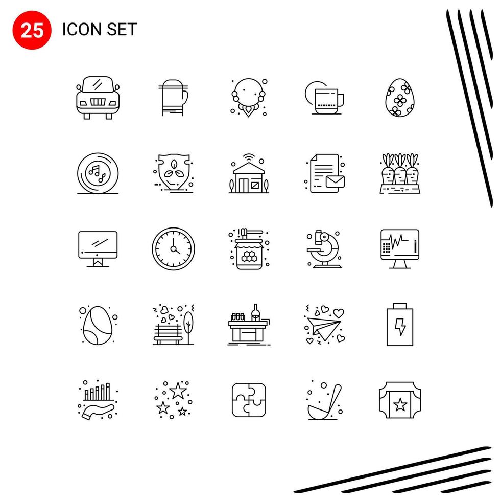 Paquete de 25 líneas de interfaz de usuario de signos y símbolos modernos de elementos de diseño vectorial editables del hotel de decoración de joyería de huevo de Pascua vector