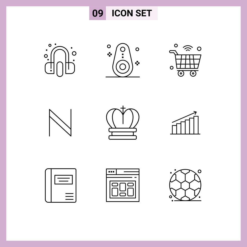 Stock Vector Icon Pack of 9 Line Signs and Symbols for king cryptocurrency cart crypto wifi Editable Vector Design Elements