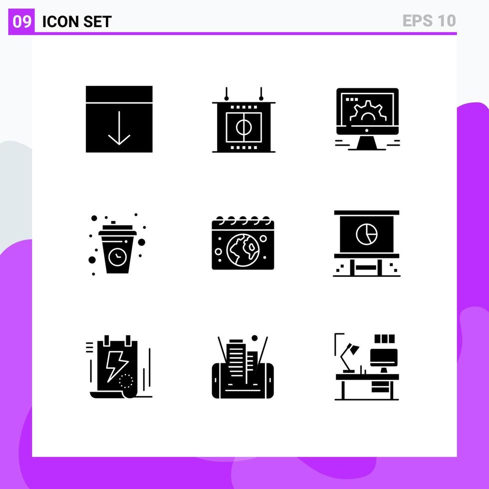 9 Universal Solid Glyphs Set for Web and Mobile Applications relax coffee break computer coffee web Editable Vector Design Elements