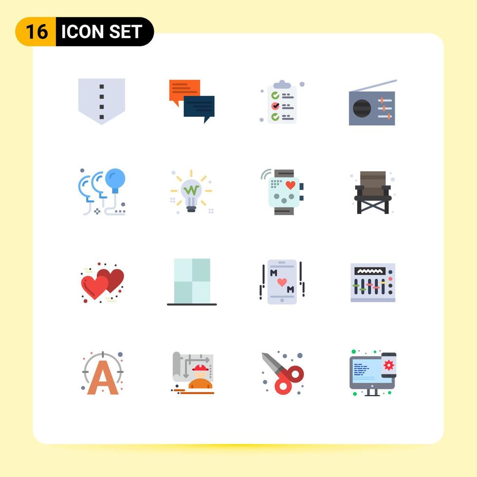 16 iconos creativos signos y símbolos modernos de globos de documentos de cumpleaños de fiesta paquete editable de radio de elementos de diseño de vectores creativos