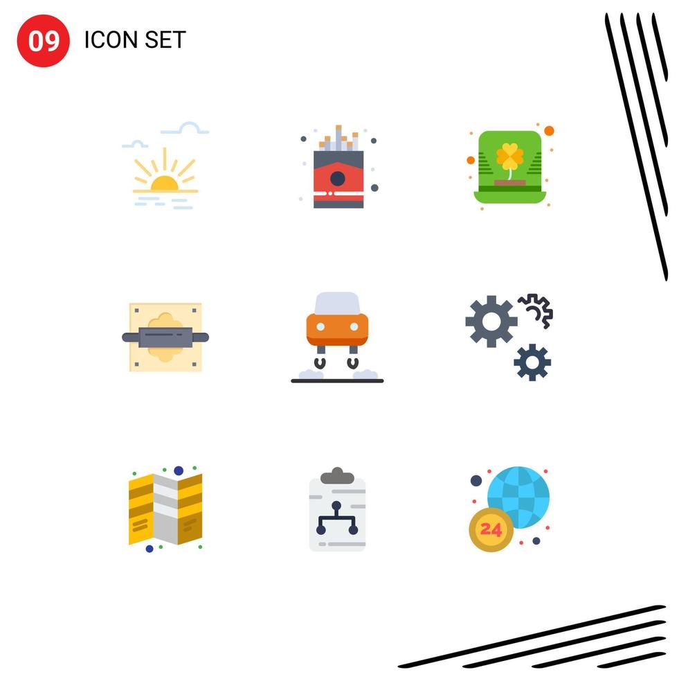 conjunto de 9 paquetes de colores planos comerciales para elementos de diseño vectorial editables de trébol de pin de día de pan de coche vector