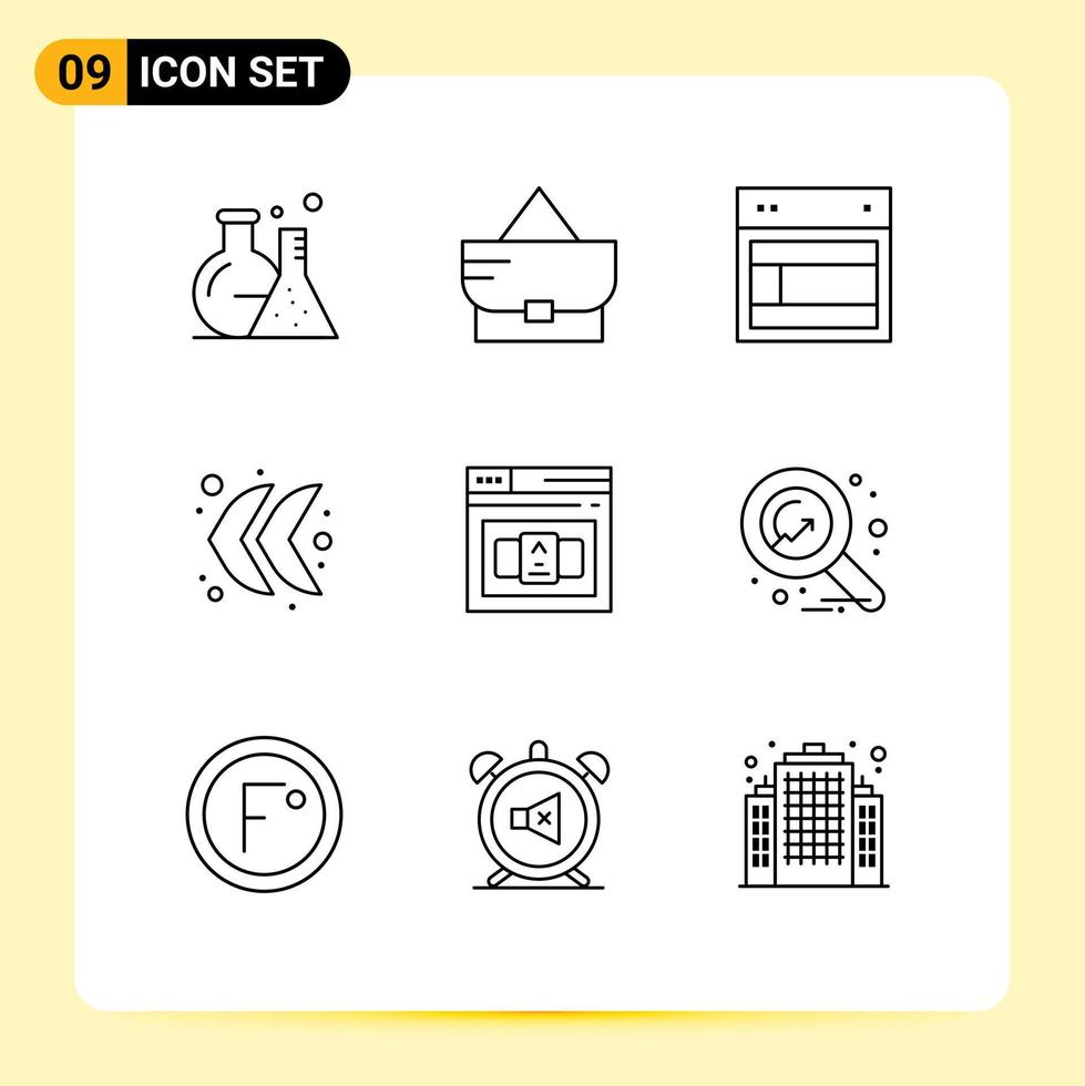 Stock Vector Icon Pack of 9 Line Signs and Symbols for control business layout left arrow Editable Vector Design Elements