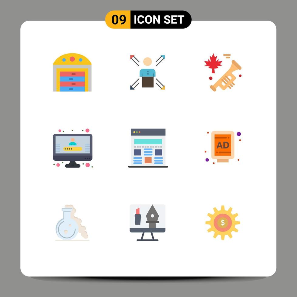 Flat Color Pack of 9 Universal Symbols of web registration person profile laud Editable Vector Design Elements