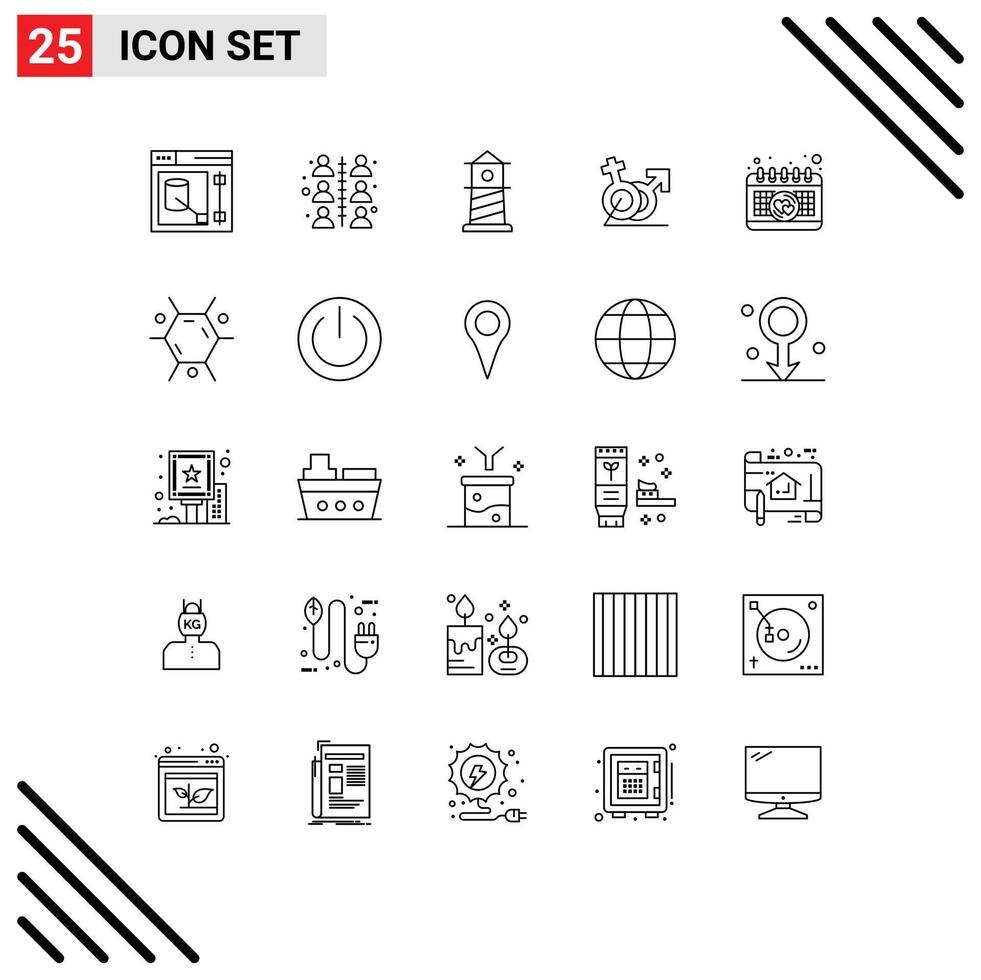 Modern Set of 25 Lines Pictograph of event identity beach gander women Editable Vector Design Elements