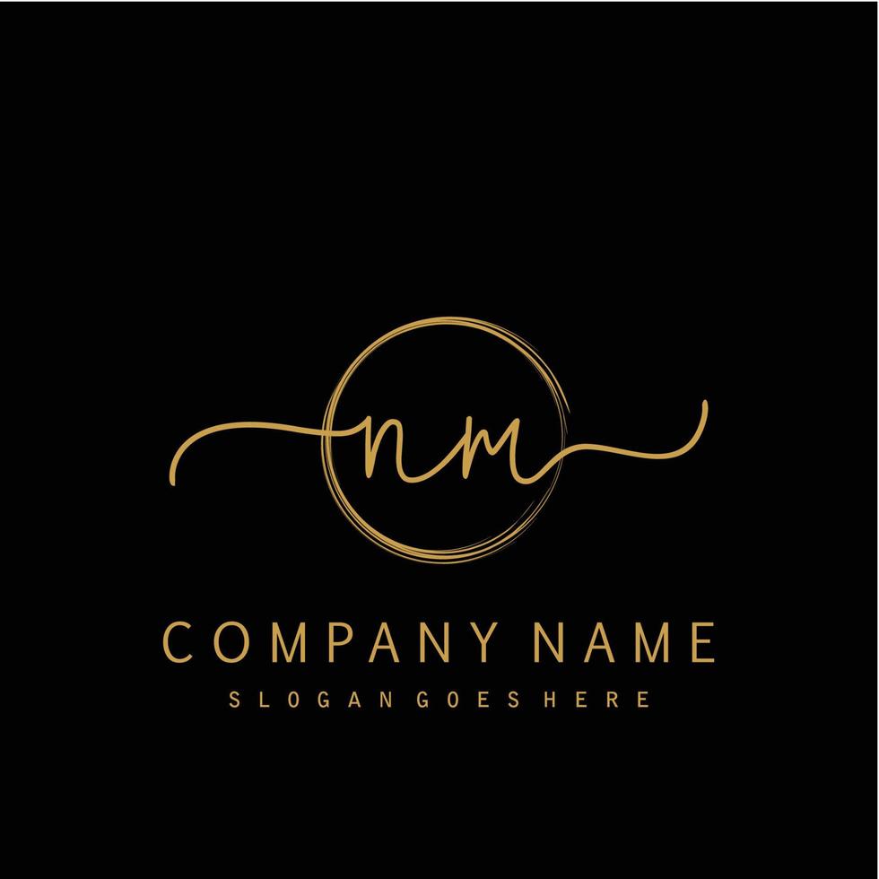 Initial NM handwriting logo with circle hand drawn vector