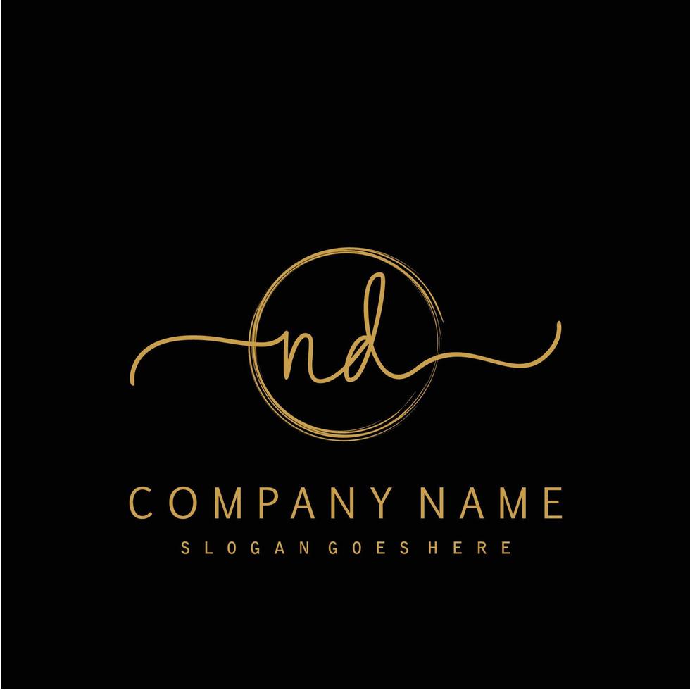 Initial ND handwriting logo with circle hand drawn vector