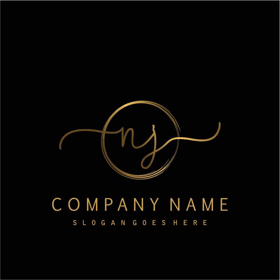 Initial NJ handwriting logo with circle hand drawn vector