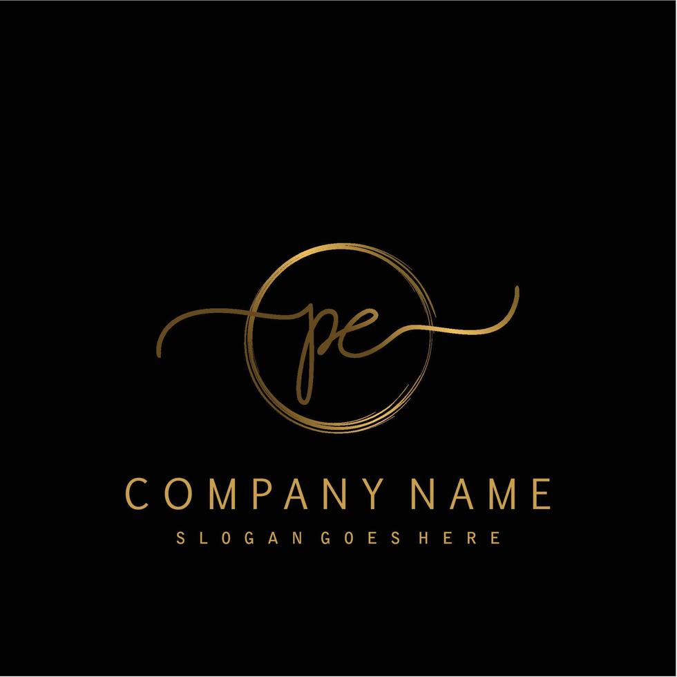 Initial PE handwriting logo with circle hand drawn vector