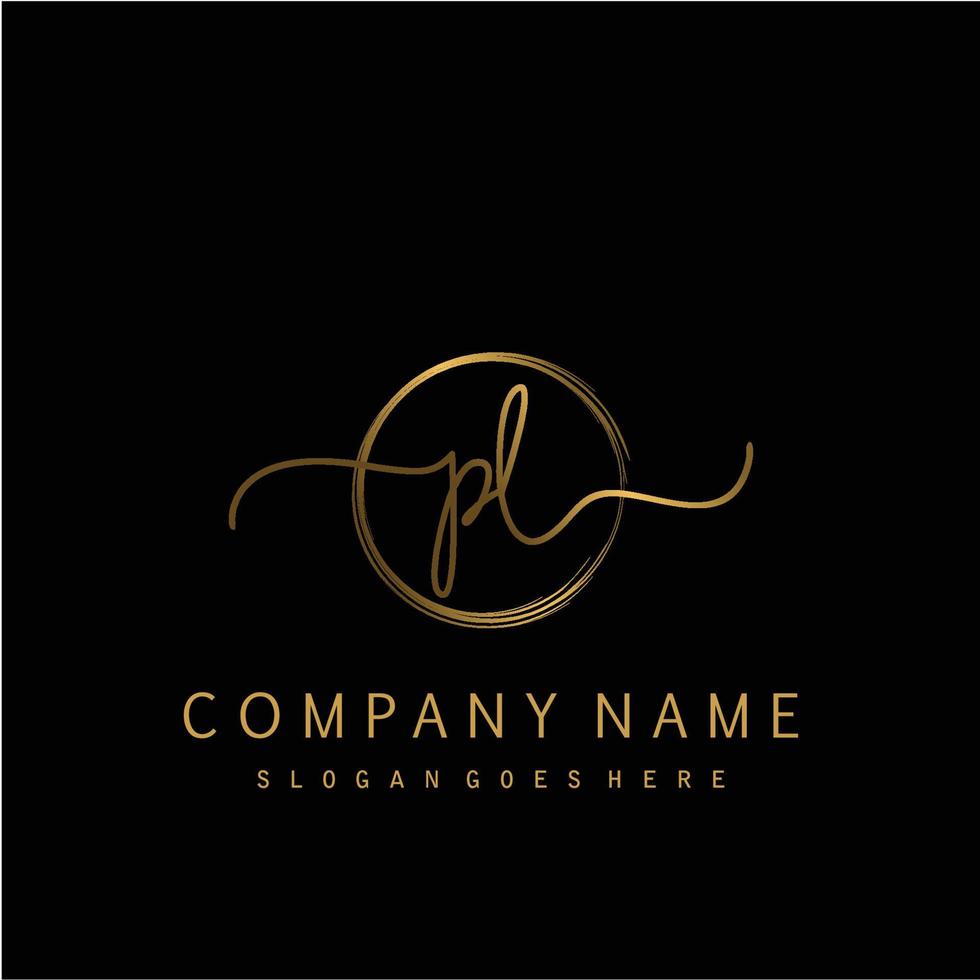 Initial PL handwriting logo with circle hand drawn vector