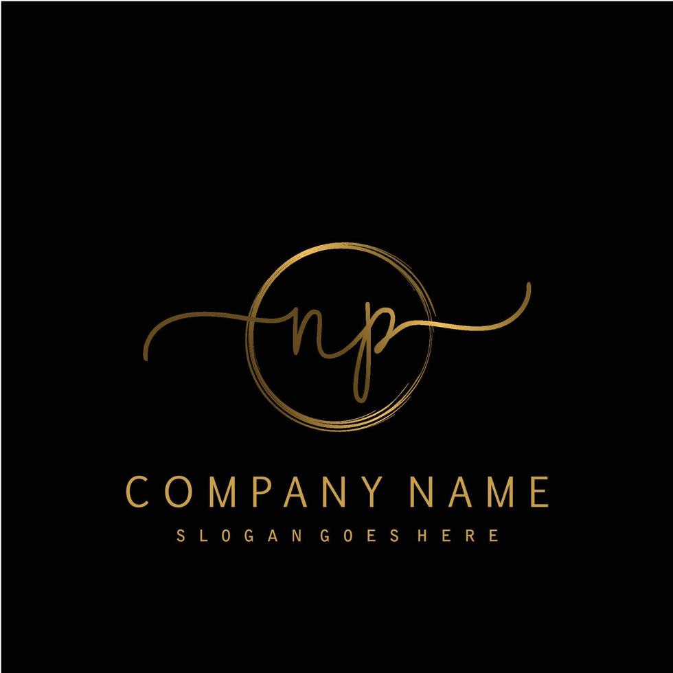 Initial NP handwriting logo with circle hand drawn vector
