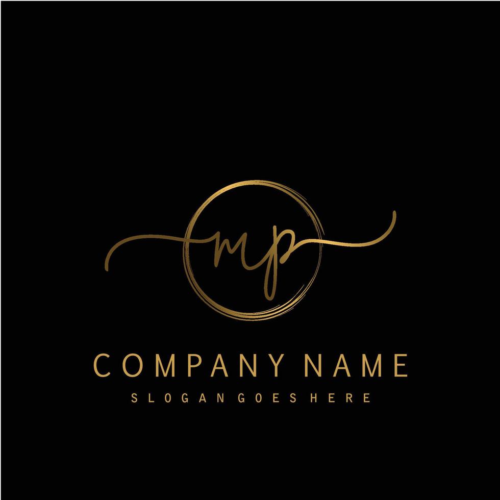 Initial MP handwriting logo with circle hand drawn vector