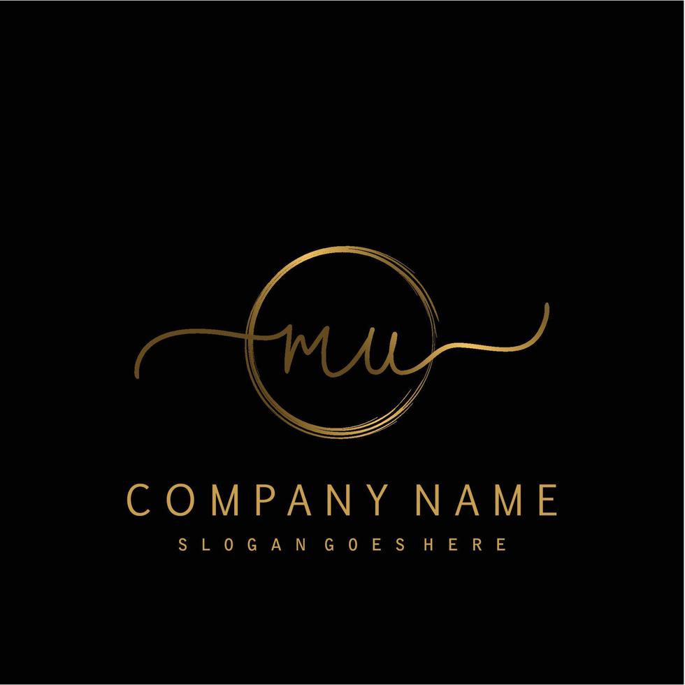 Initial MU handwriting logo with circle hand drawn vector
